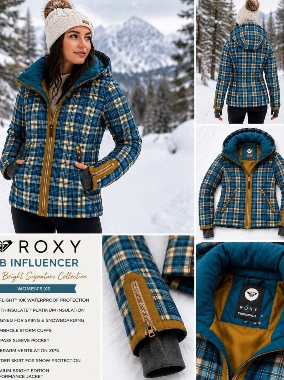 Roxy Torah Bright Influencer Plaid Jacket Womens Size XS Snowboarding Thinsulate